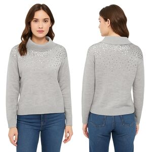 JUICY COUTURE Sequin Embellished Knit Sweater Womens XL Gray Y2K Glam